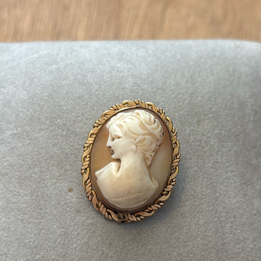 Antique Gold Filled Carved Shell Cameo Brooch Pin Pendant
